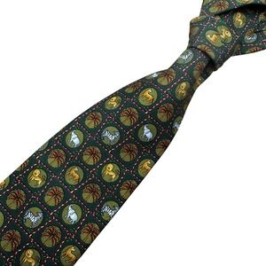 Salvatore Ferragamo Men's 100‎ % Silk Necktie Green Safari Animal Print Italy